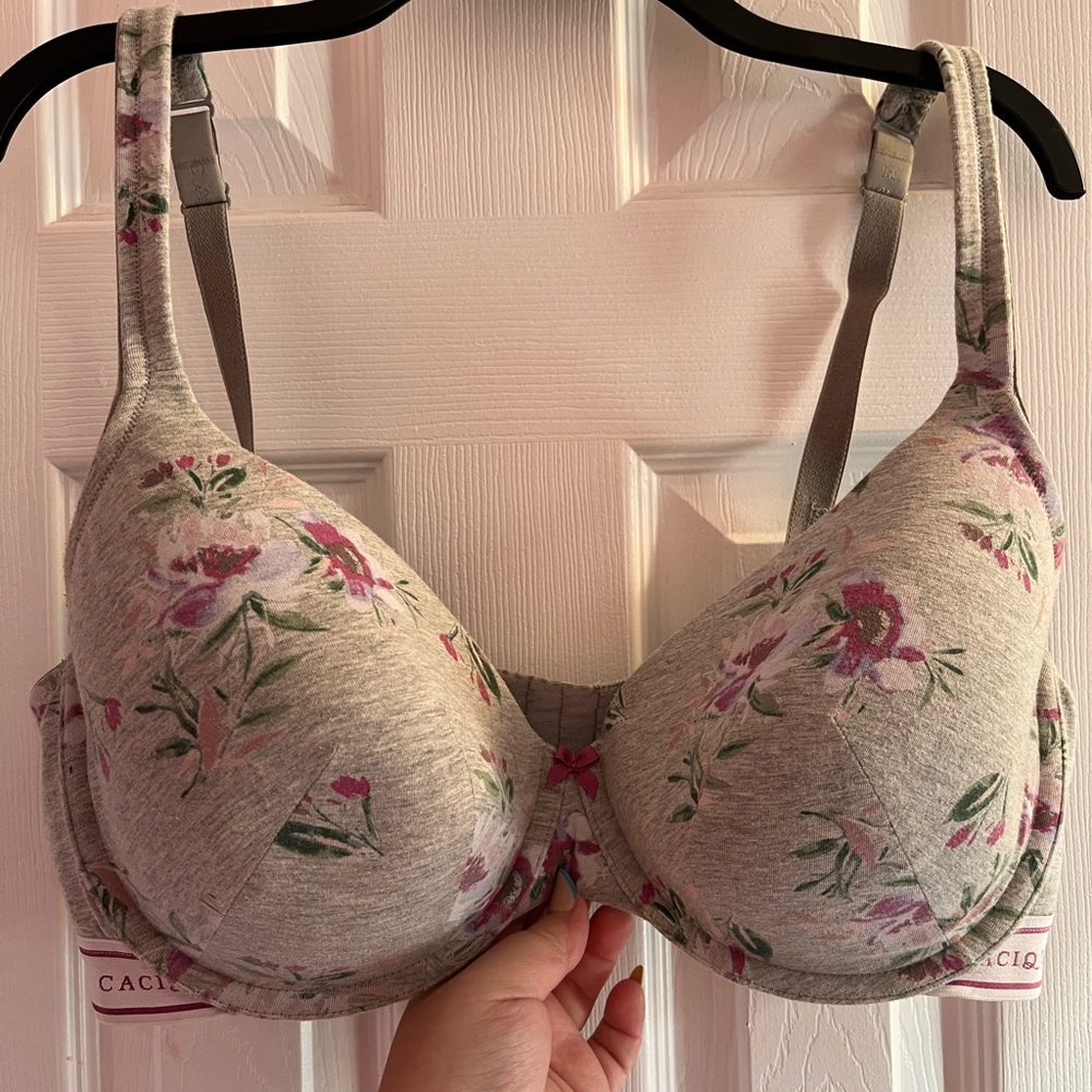 Cacique floral underwire t-shirt bra, 40DDD, cotton, lightly lined